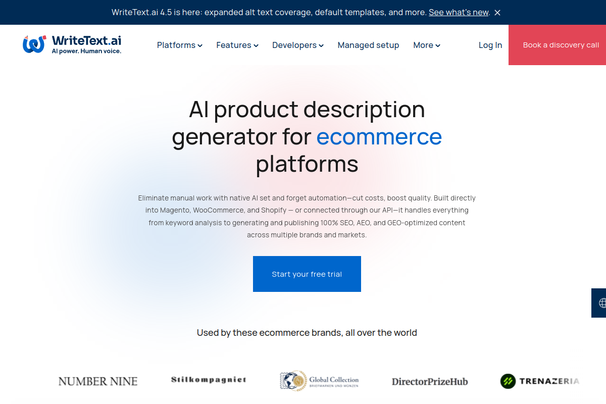 Screenshot of the WriteText.ai website