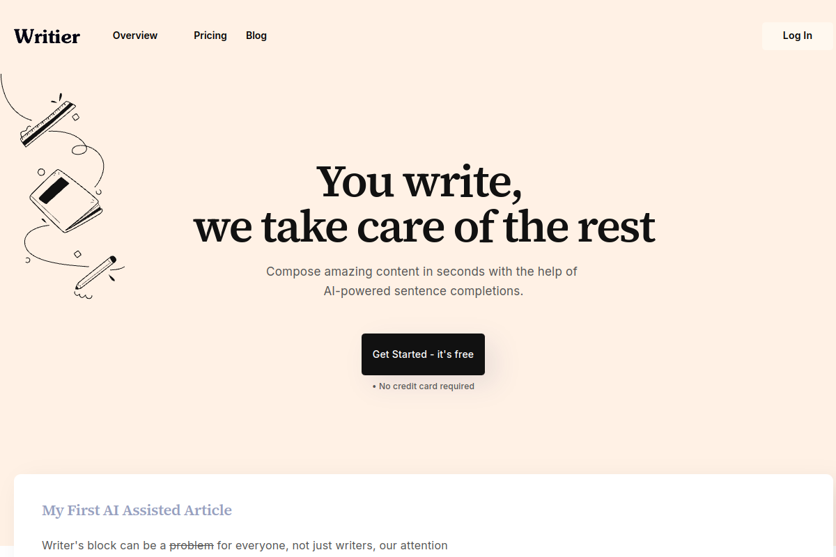 Screenshot of the Writier website