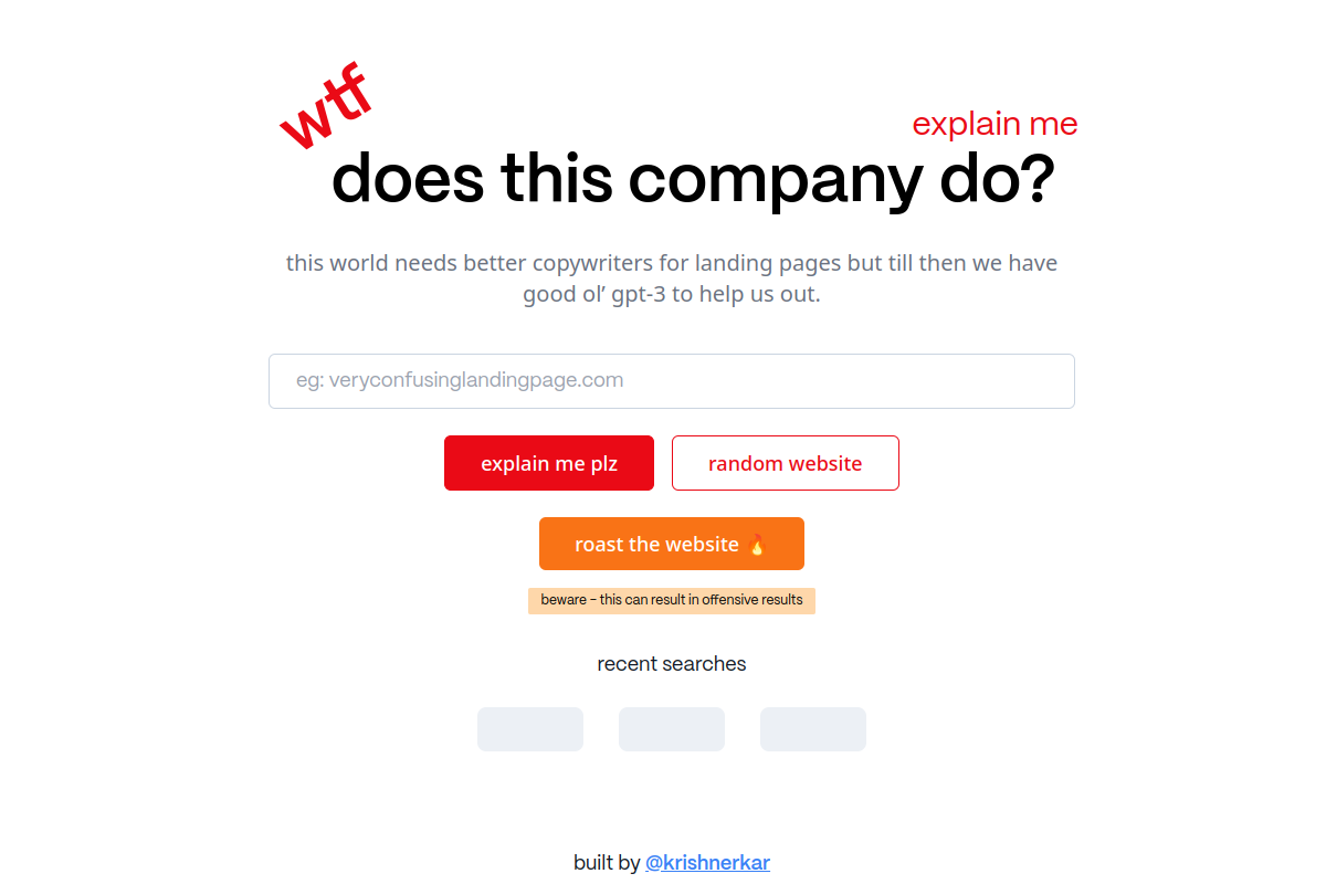Screenshot of the WTF Does This Company Do? website