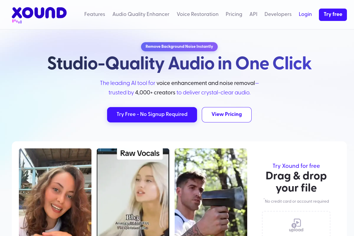 Screenshot of the Xound website