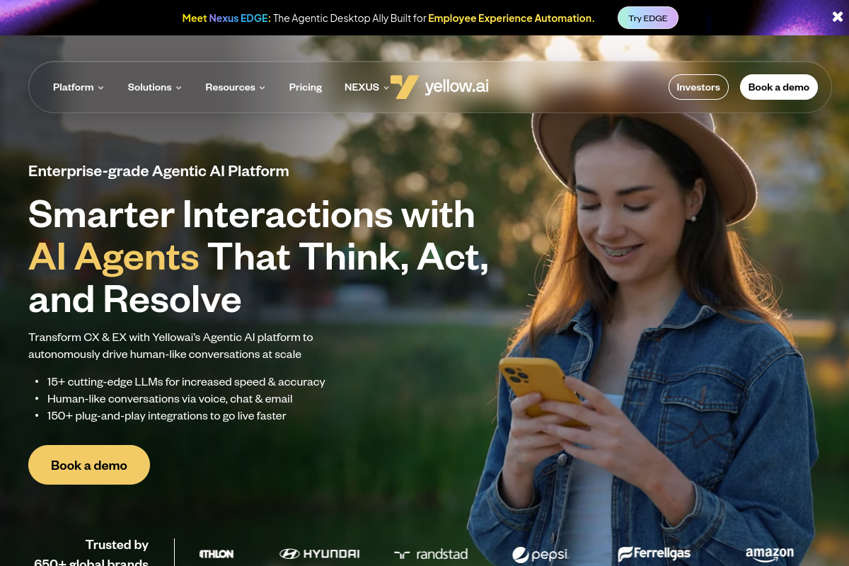 Screenshot of the Yellow website