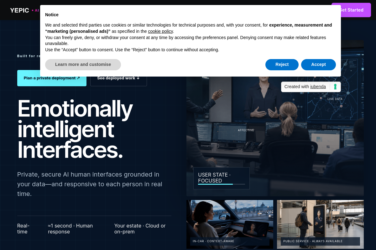 Screenshot of the Yepic AI website