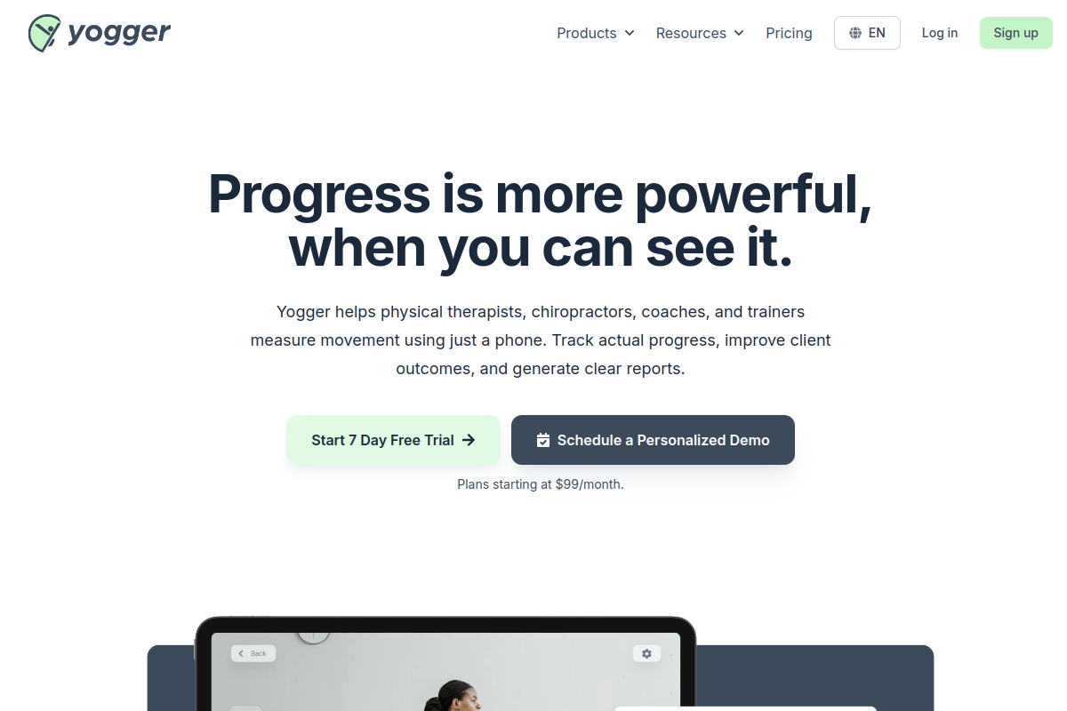 Screenshot of the Yogger website