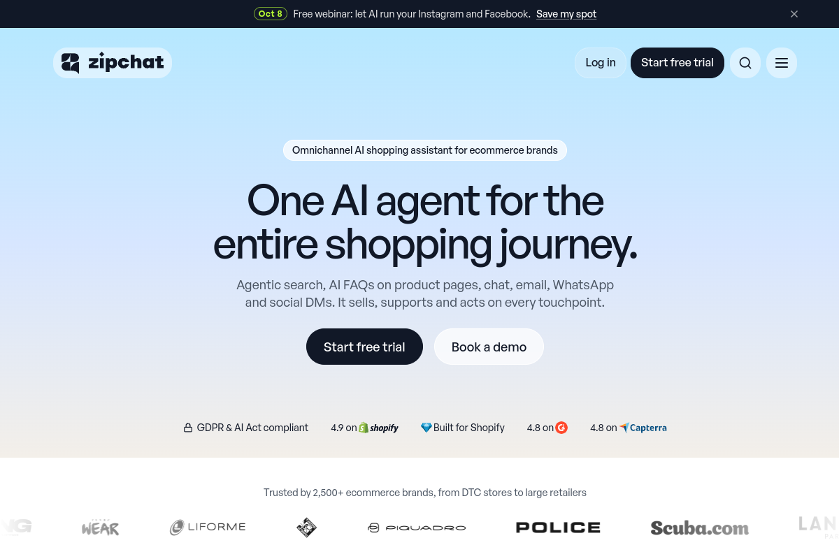 Screenshot of the Zipchat website