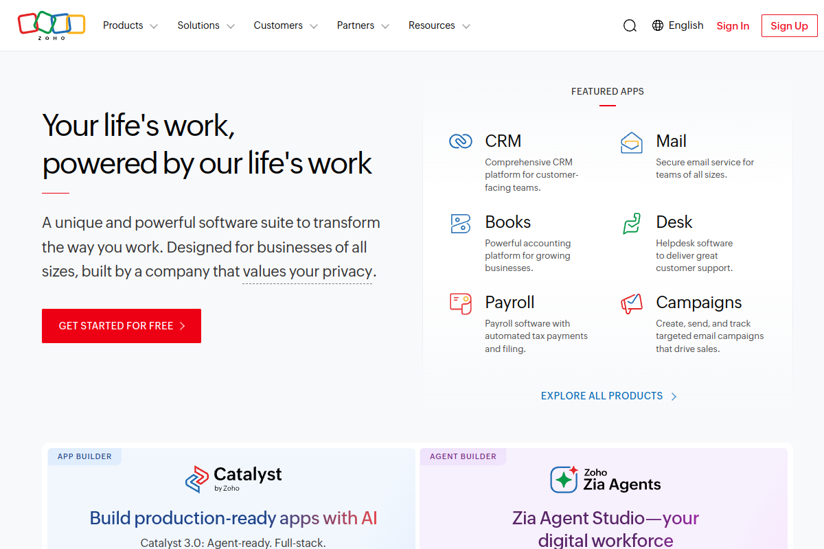Screenshot of the Zoho Sheet website